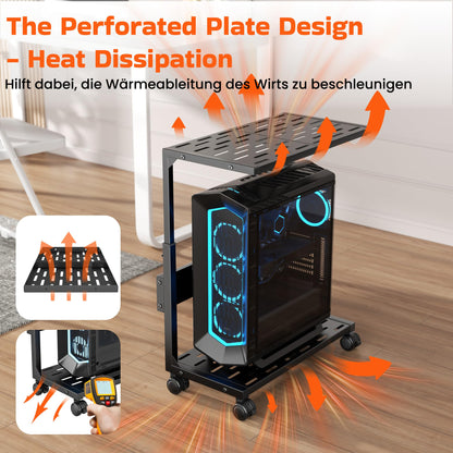 Aquzee PC Stand, Adjustable Computer Tower Stand, Black Heavy Duty Metal Under Desk CPU Floor Stand on Wheels, PC Case Trolley for Carpet