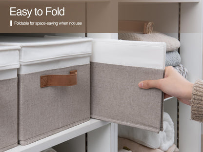 StorageWorks Storage Boxes with Lids, Fabric Storage Boxes with Lids, Stackable Storage Basket for Shelves with PU Handles