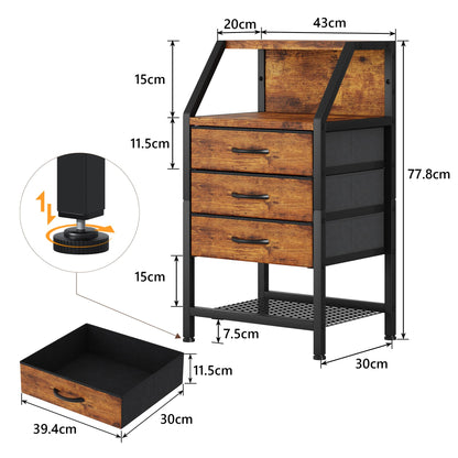 Feonase Bedside Table Wide with 3 Fabric Drawers & Open Shelf Suitable For Bedroom Bed Side Tables, Sofa Side Tables