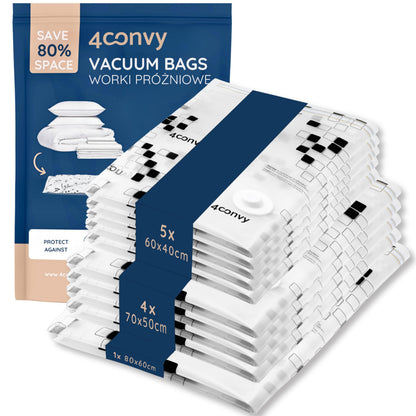 4CONVY Vacuum Storage Bags for Clothes, Comforters, and Bedding - Reusable Vacuum Bags - 10 Pieces Vacuum Storage Bags - Space-Saving Bags