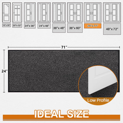 Mibao Door Mats Indoor and Outdoor, Doormat 58 x 180 Cm Black Grey, Washable Door Matts Indoor, Heavy Duty Non-slip Entrance Mat, Shoes Scraper, Super