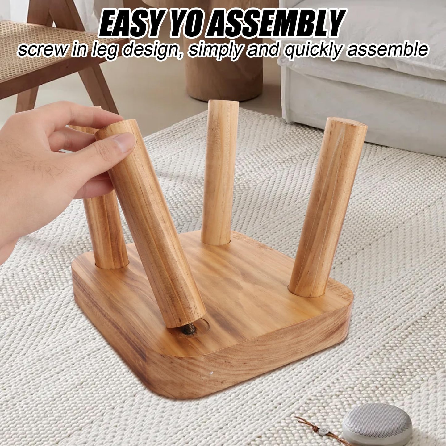 LOLYSIC Small Wooden Stool, Pine Wood Plant Stand 24 x 22 x 20 cm, Mini Square Stool with Removable Legs, Low Wooden Step Stool