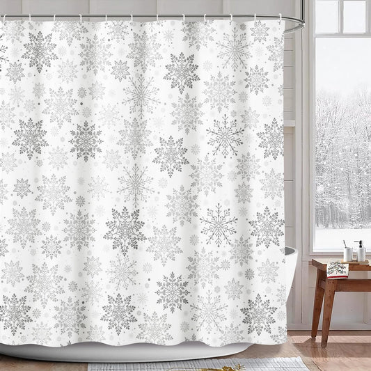 AIBIIN Winter Snowflake Shower Curtain Gray White Snow Pattern Bath Curtains Christmas Decor for Bathroom Durable Waterproof Polyester Material with