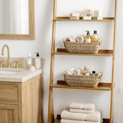 StorageWorks Wicker Storage Baskets for Shelves, Seagrass Shelf Storage Basket, Woven Box Organiser with Wooden Handles