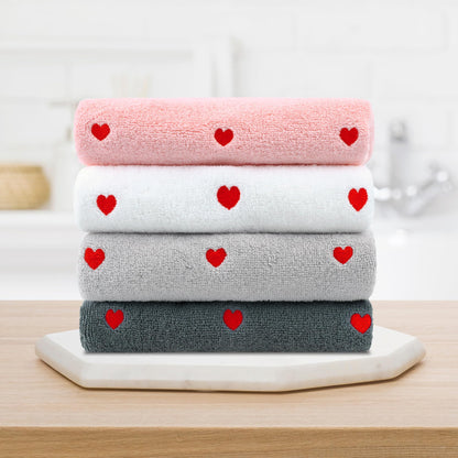 HMETOL Valentine's Day Cotton Letter Heart Love Pattern Hand Towels