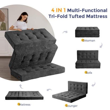 MAXYOYO Folding Mattress Chenille Fabric 15cm, Sofa Bed for Guest
