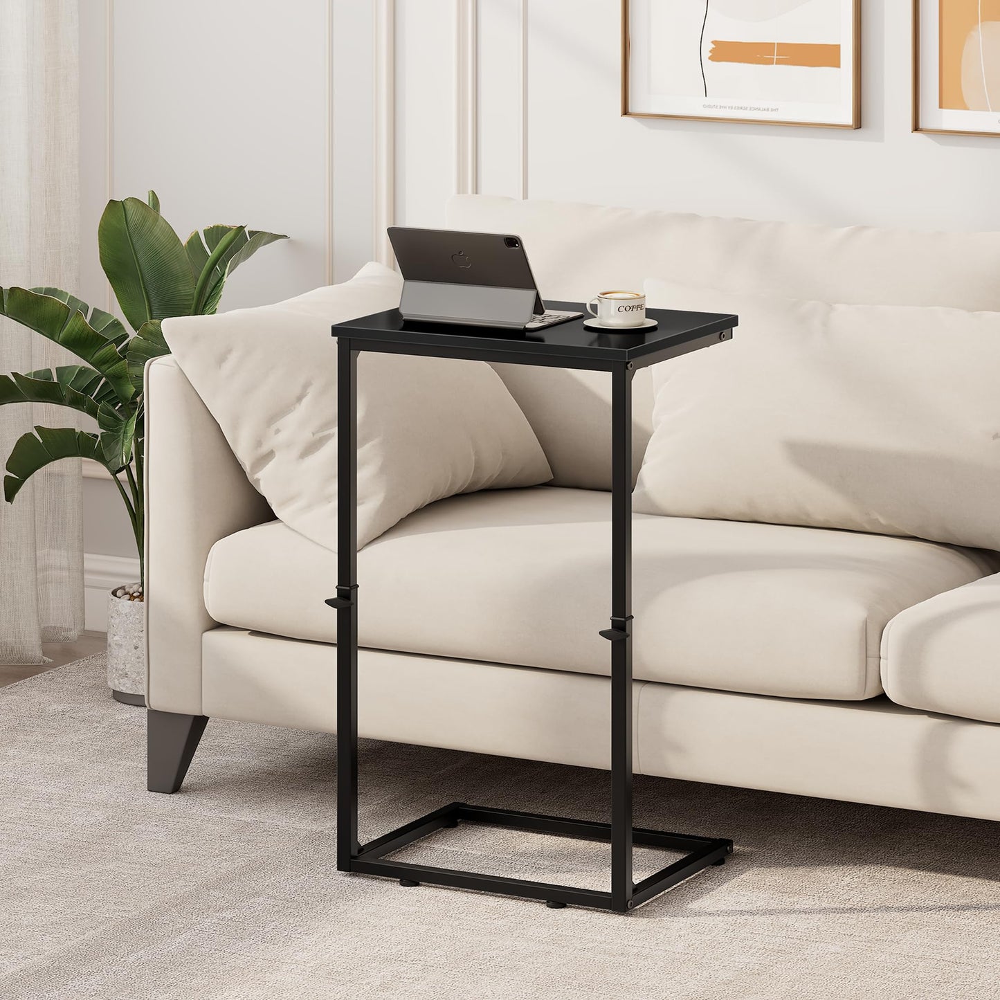 Vagusicc C-Shaped Side Table, Adjustable Height 45-85cm Sofa Side Tables, Small Side Table for Small Spaces