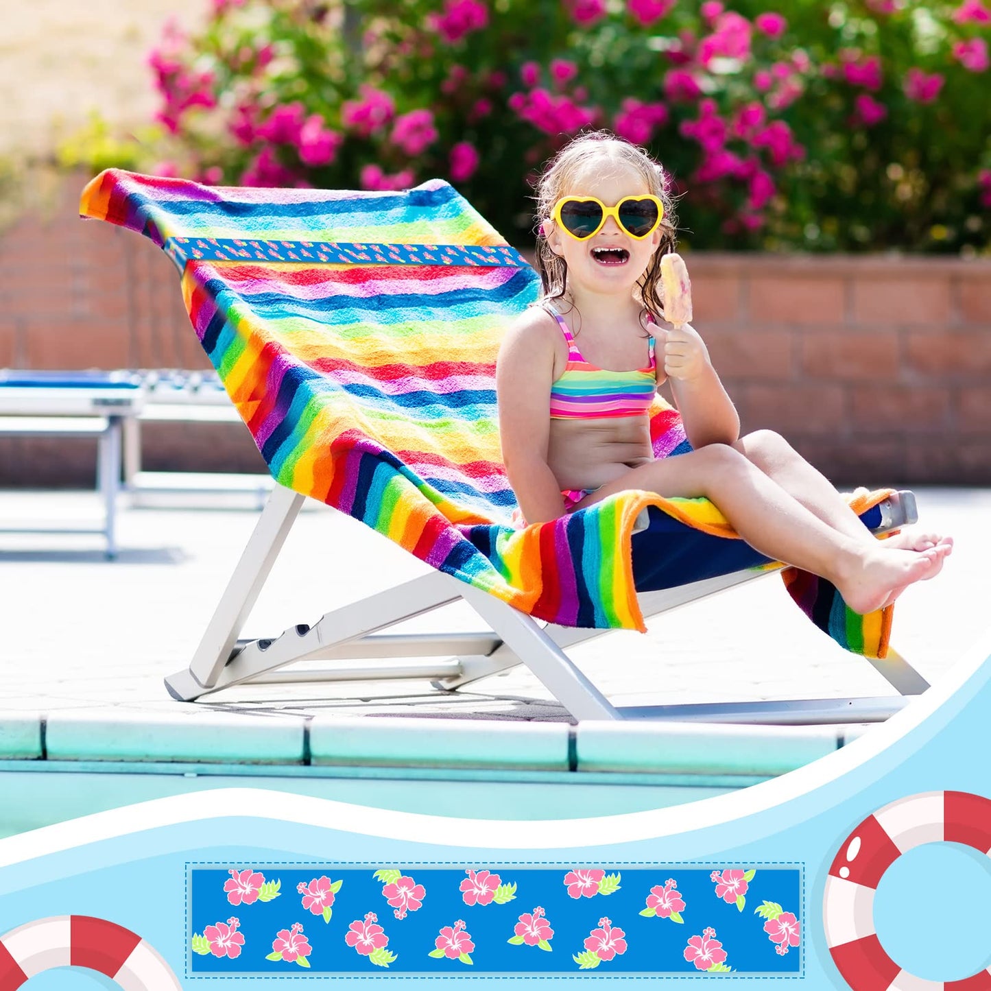 8 Pack Towel Bands for Beach Chairs Cruise Towel Clips for Lounge Beach Pool Chairs Towel Strap Holder Elastic Windproof Beach Accessories for Summer