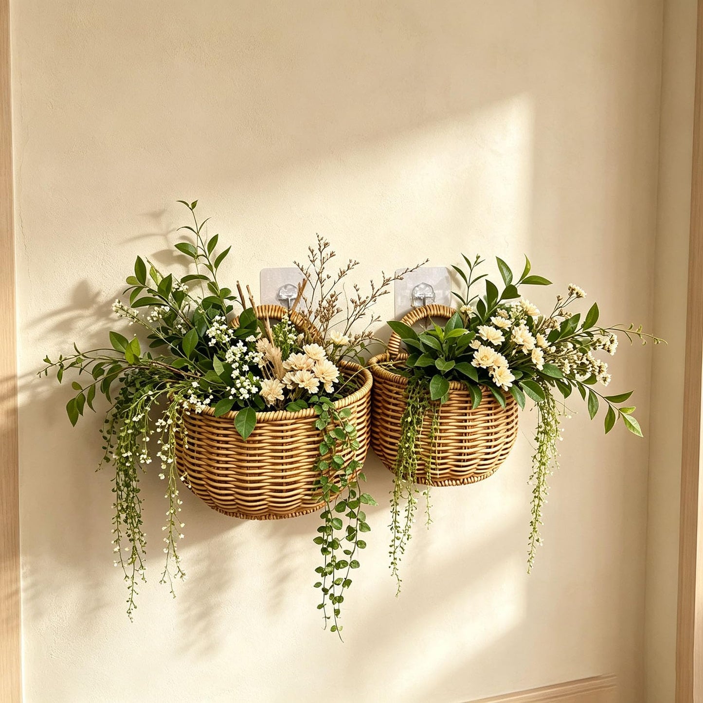 2 PCS Woven Storage Basket, Wall Hanging Storage Baskets, Kitchen Storage with hooks