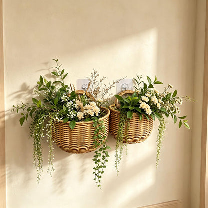 2 PCS Woven Storage Basket, Wall Hanging Storage Baskets, Kitchen Storage with hooks