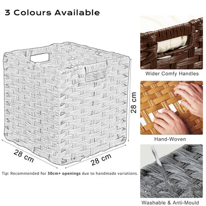 Mangata 28 cm Storage Cube Boxes for 30 cm Closet, Rattan Effect Storage Baskets, Wicker Woven Polyrattan Material Closet Organizer, 28x28x28 cm