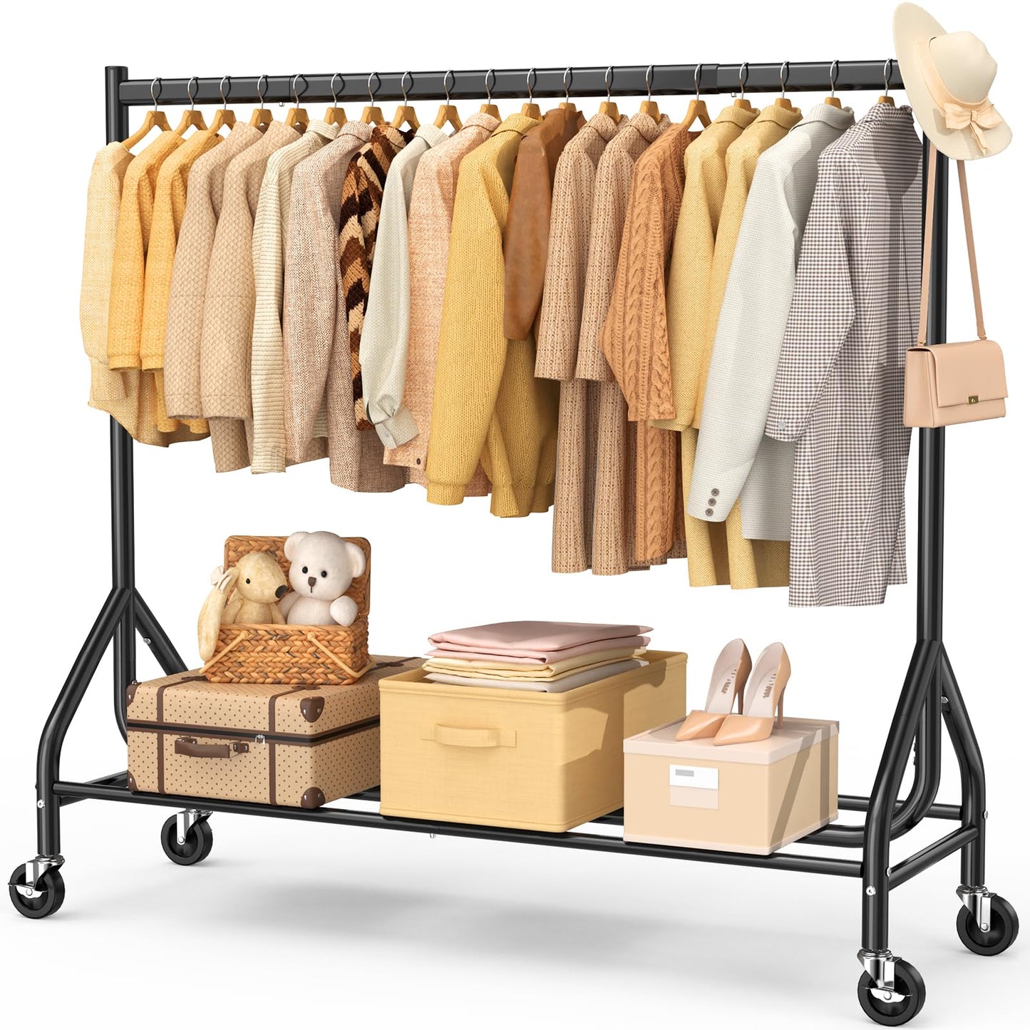 EAGMAK Heavy Duty Rolling Clothes Rail Load 180 KG (Black, 150×48×160 cm)