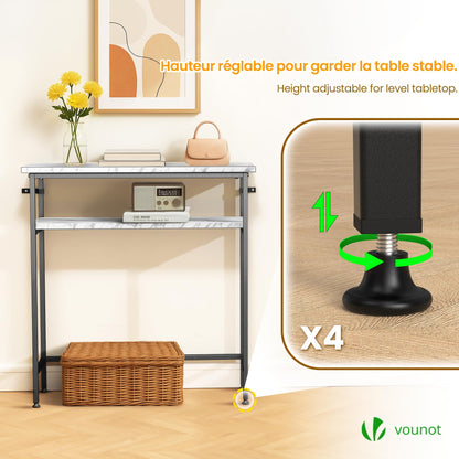 VOUNOT® Narrow Console Table, 2- Tier Slim Metal Frame Entryway Table, Small Sofa Side Table with Storage Shelf for Hallway, Living Room or Bedroom