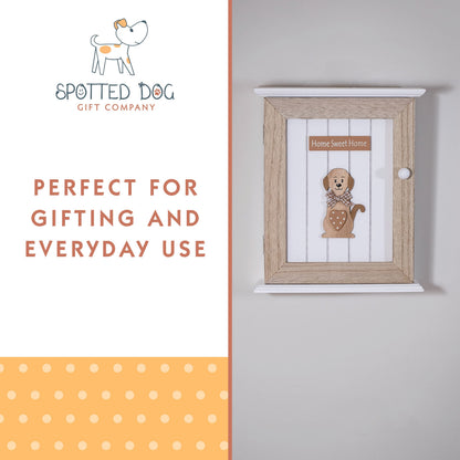 SPOTTED DOG GIFT COMPANY Key Box Wall Mounted Wooden Key Cupboard Cabinet with 6 Hooks for Hallway, Decorative Dog Themed Home Decor
