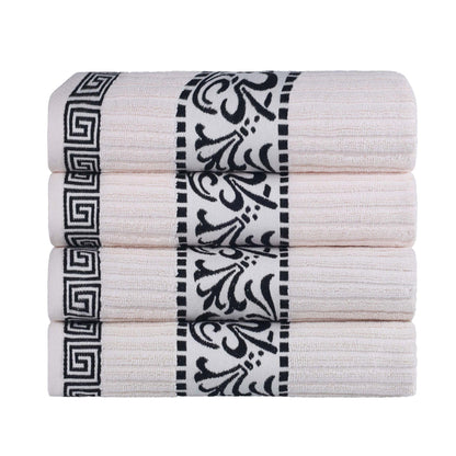 Superior Decorative 4-Piece Bath Towel Set, Greek/Floral Decor for Bathroom, Guest Bath, Spa, Household Essentials, Premium Absorbent Cotton