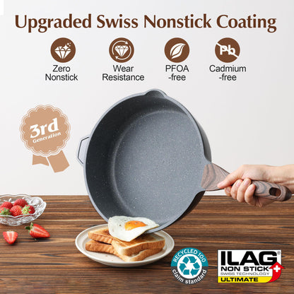 SENSARTE Nonstick Deep Frying Pan, 28 cm/4.8 Litre Saute Pan Skillet with Lid, Stay-Cool Handle, Chef Pan Healthy Stone Cookware Cooking Pan,