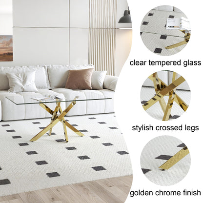 Glass Coffee Table with Gold Chrome Legs for Living Room, Home & Office