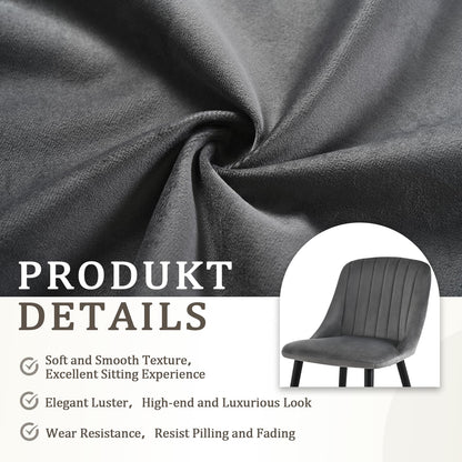 Goeurvant Dining Chairs Set of 4 Velvet Chairs for Living Room with Wood Legs Kitchen Chair Upholstered, Dark Grey with Black Leg