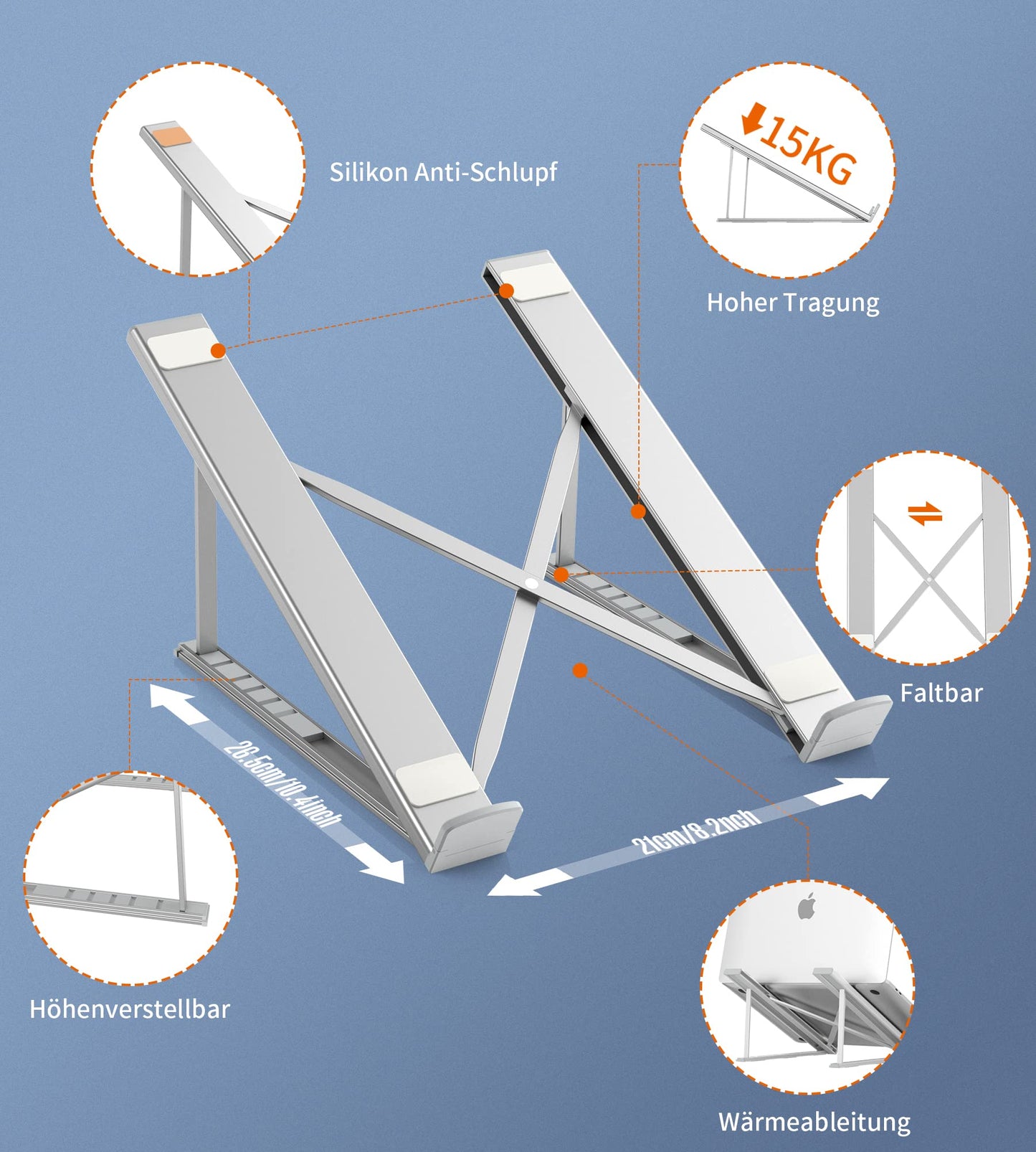 BHHB Laptop Stand, 6 Levels Height Adjustable, Foldable & Ventilated Aluminium, Compatible with Laptops (9-17 inches), Tablets, iPads, Phones
