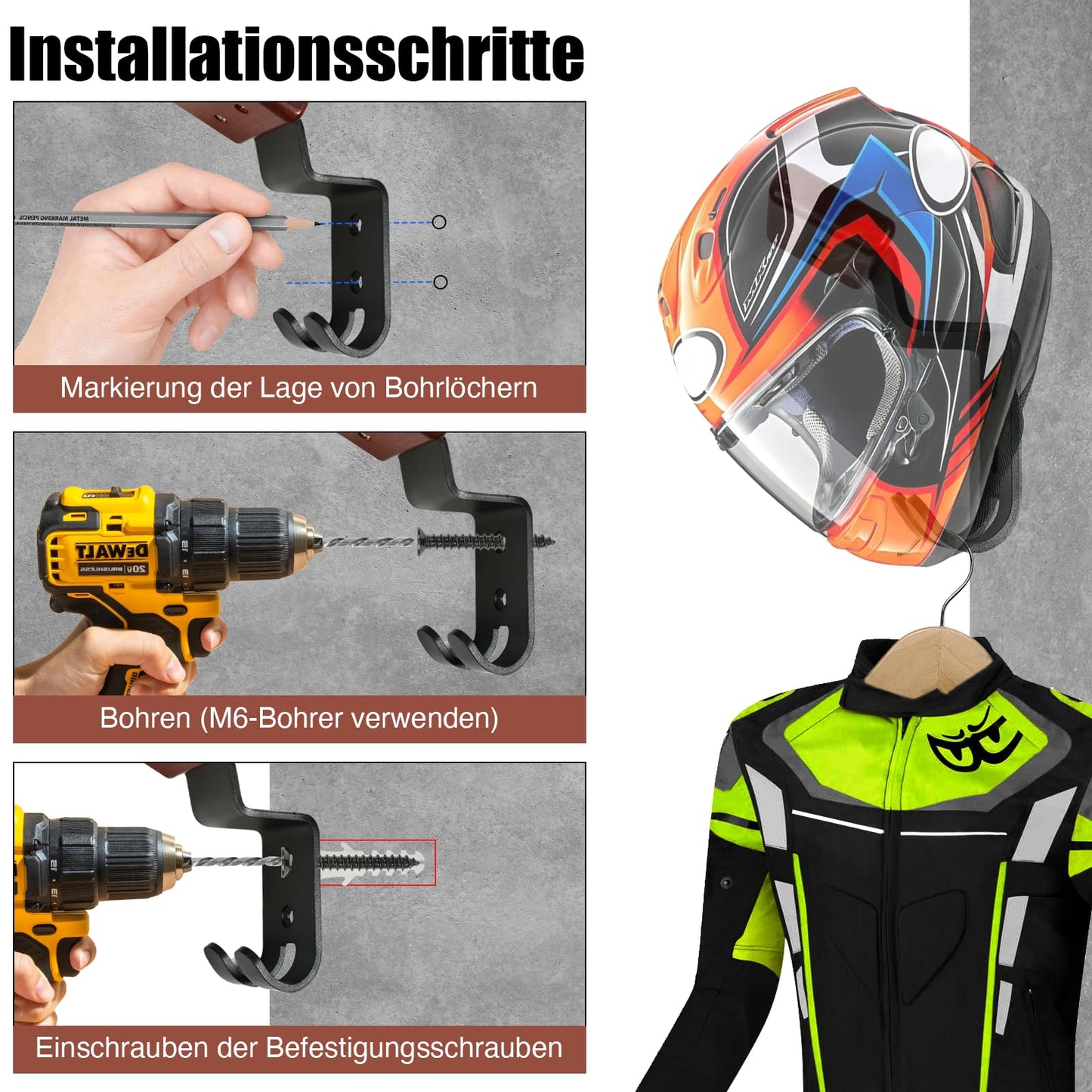 motofans Motorcycle Helmet Mount Rack Rack with Hook for Hanging Motorcycle Helmet and Jacket