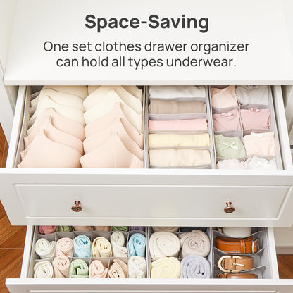 Vtopmart 4 Pack Underwear Drawer Organizers Set, 6+7+8+24 Cells Clothes Drawer Dividers Dresser Organizers Bins for Socks, Bras, Scarves, Ties