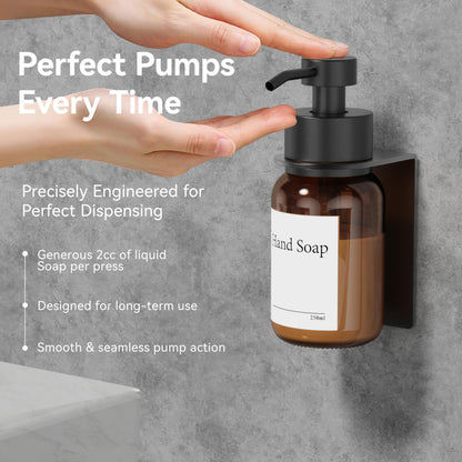 Glass Soap Dispenser, Wall mounted Soap Dispenser for Kitchen and Bathroom, Stainless Steel Pump Dispenser for Liquid Soap, No Drilling Required