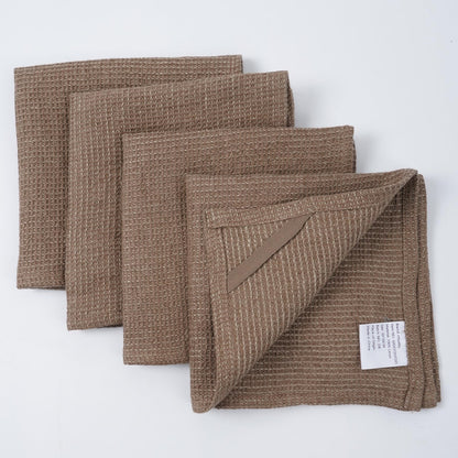 HSOFTIFY 100% Pure Linen Washcloths with Waffle Weave 4 Pack, Coffee