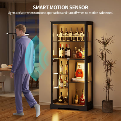 5-Tier Glass Display Cabinets with 3-Color Lighting, Lock & Human Sensor