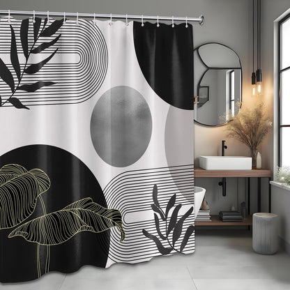 LanZanthic Black and White Boho Shower Curtains for Bathroom Dark Grey Mens Mid Century Modern Wet Room Shower Curtain with hooks