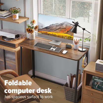 WOHOMO Folding Desk, 100cm Computer Table for Home Office, Rustic Walnut