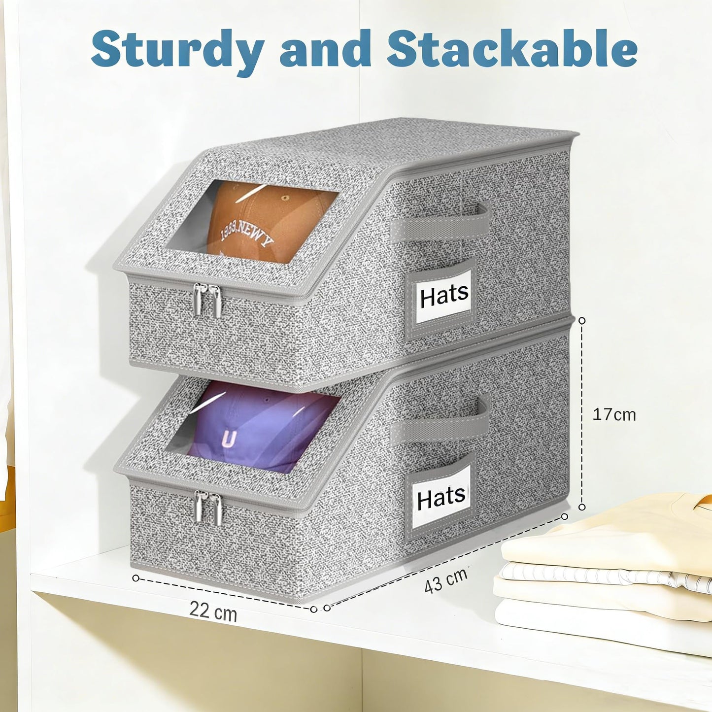 BINBE Baseball Cap Storage Stackable Hat Storage with Lid Grey