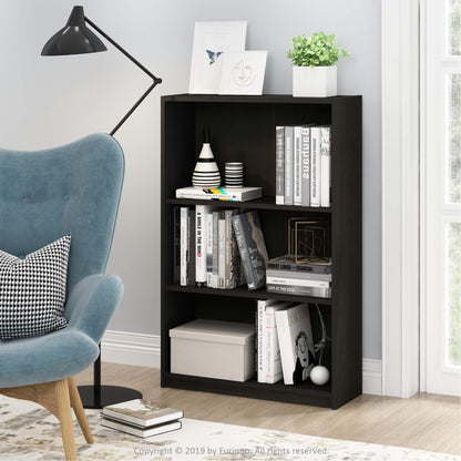 Furinno JAYA Book Shelf, 3-Tier Bookshelf, Bookcase with Adjustable Shelves, 9.5 x 24.5 x 40.3, for Living Room, Bedroom, Home Office, Espresso