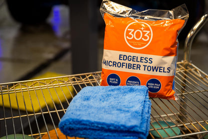 303 Products Edgeless Microfiber Towels for Car Detailing, Home Cleaning- 3 Pack Premium Reusable Edgeless Microfiber Cleaning Cloths Stitch-Free