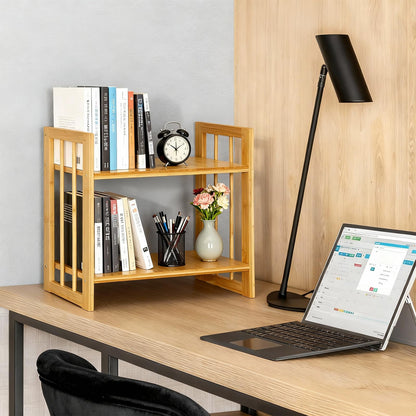 EIUTQRU Desktop Shelf Organizer, 2 Tier Bamboo Desk Bookshelf, Desk Top Storage Rack for Office, Dorm, or Bedroom Decor