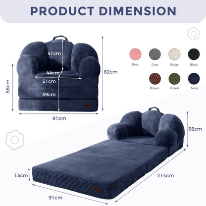 MAXYOYO Folding Sofa Bed with Backrest, Floral Shaped 2 in 1 Convertible Sofa to Comfy Faux Fur Bean Bag Chair for Adults