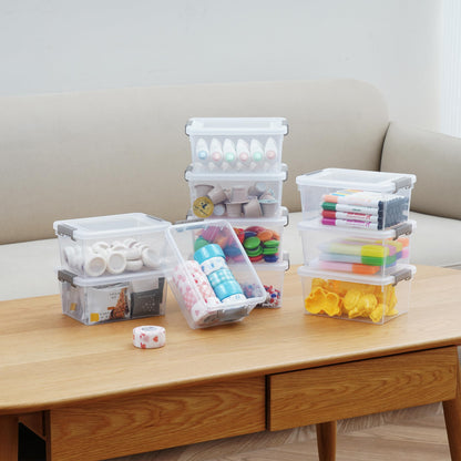 Citylife 10 Pack Storage Boxes with Lids Plastic Small Clear Stackable Box for Shelves Toys, 1.25L