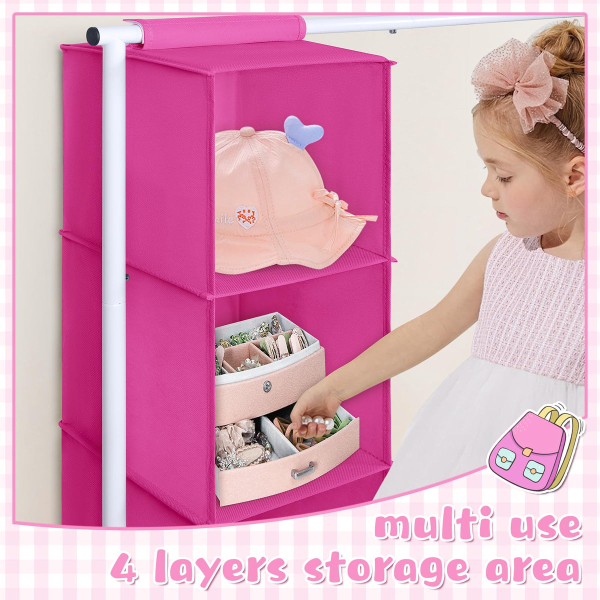 Univivi Kids Clothes Rail, Short Kids Dress Up Rail, Magenta & White