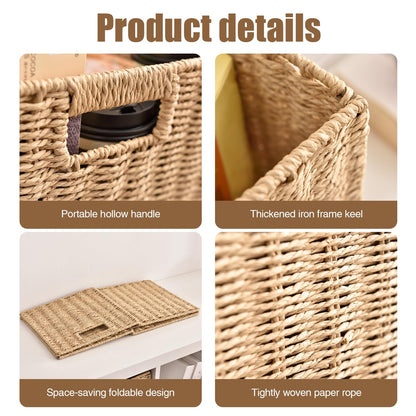 Wicker Storage Basket, 25×25×25cm Faux Wicker Storage Box Foldable Large Wickers Basket Cube Storages Box With Insertion Handle for Gifts Toy