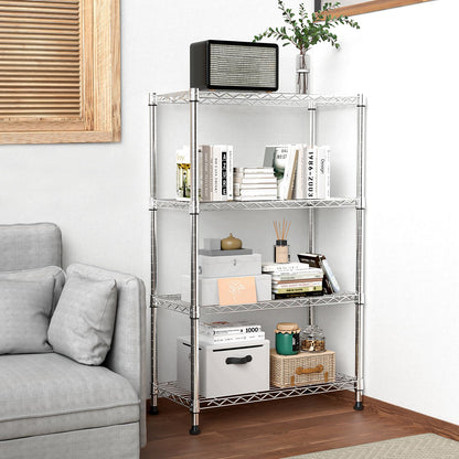 M MZG Height Adjustable Shelves,Heavy Duty Wire Pantry Shelving for Tool Sheds, Garage, and Storehouse,Metal,Chrome 4 tier,35 x 60 x 135.8 cm
