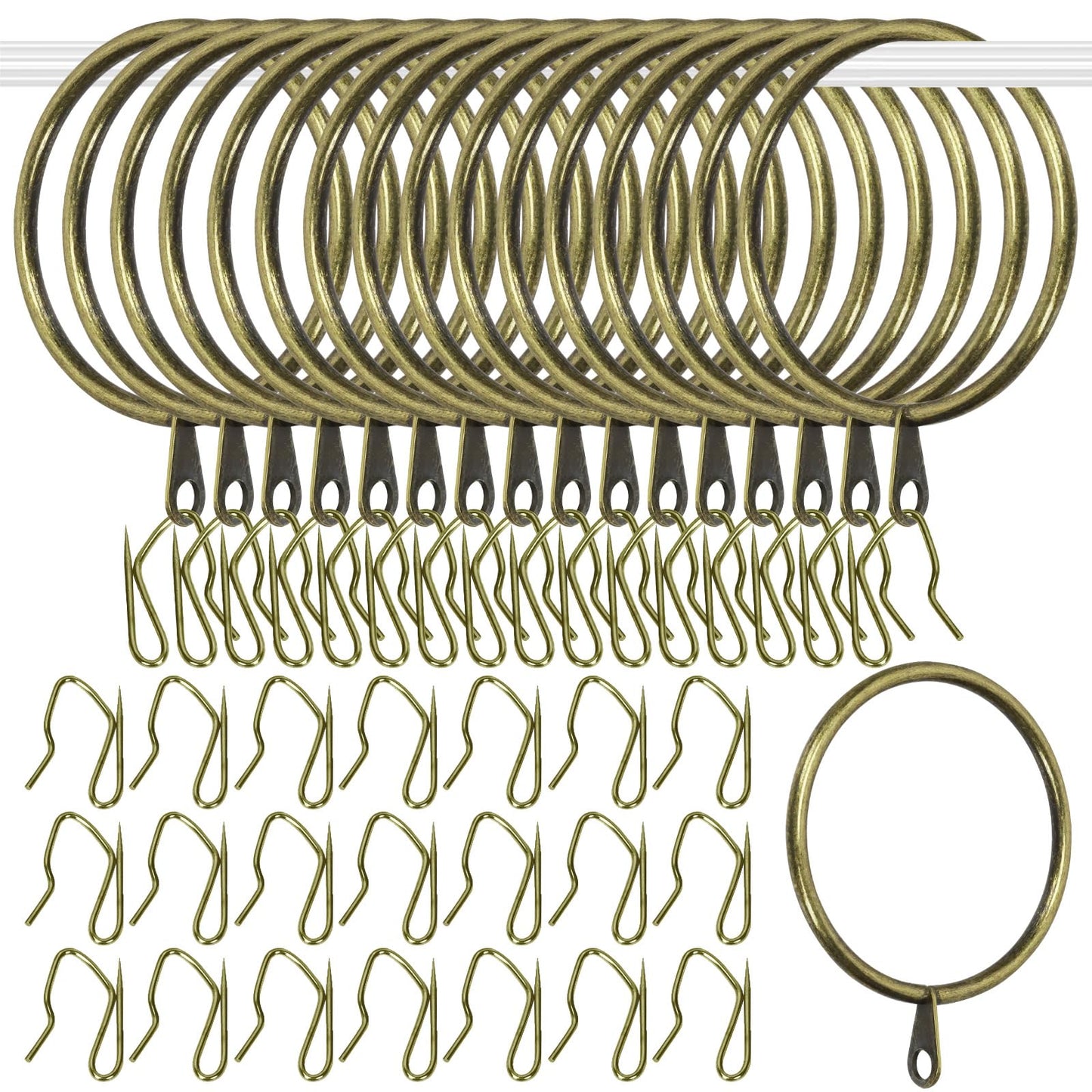 Glarks 30 Sets 50mm/2inch Verdigris Metal Drapery Curtain Hanging Rings Set, includes 30pcs Curtain Rings and 30pcs Drapery Pin Hooks