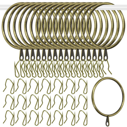 Glarks 30 Sets 50mm/2inch Verdigris Metal Drapery Curtain Hanging Rings Set, includes 30pcs Curtain Rings and 30pcs Drapery Pin Hooks
