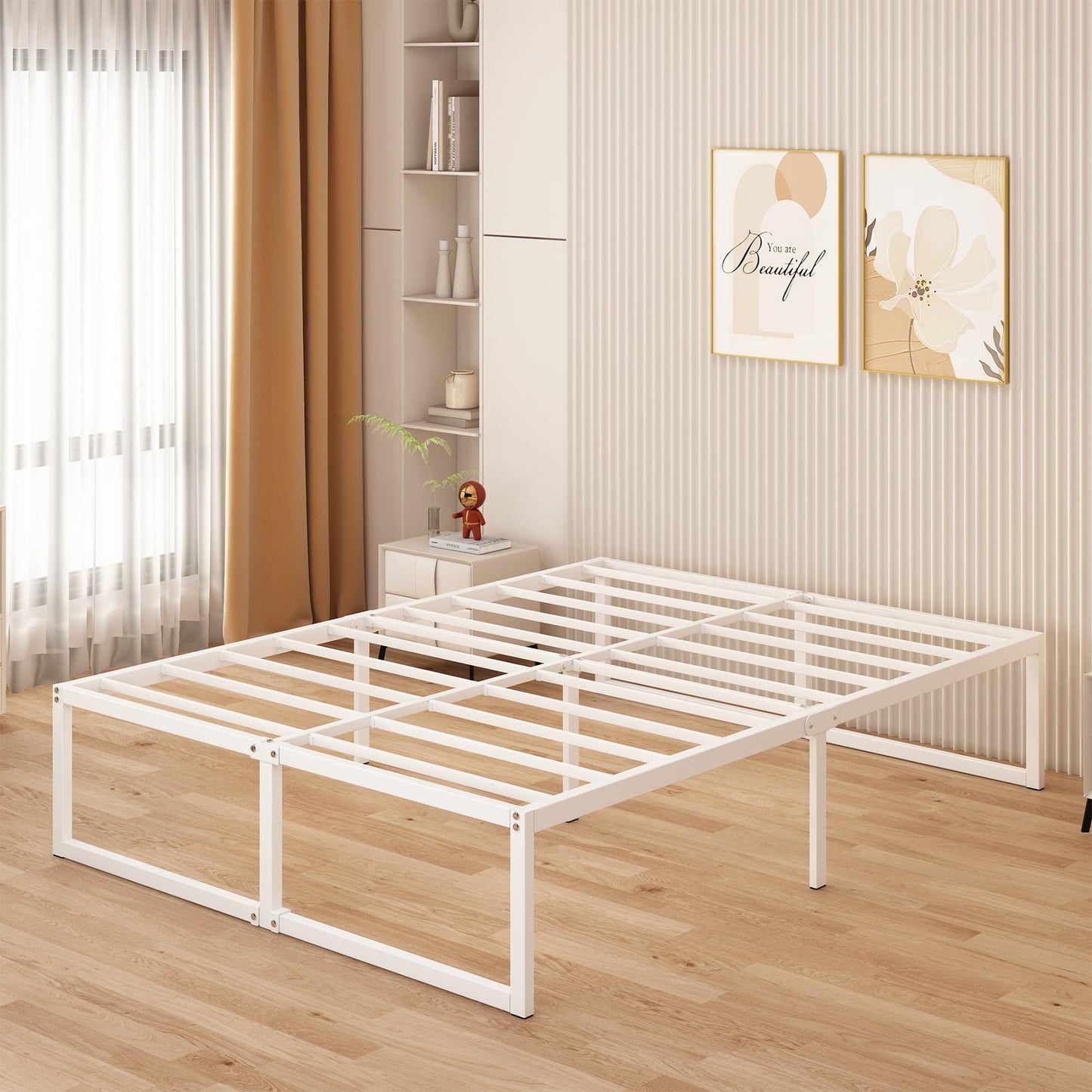 Yicensen King Size Bed Frame 150x200 cm - 46 cm Height with Large Storage Under the Bed, Metal Bed Frame King with Steel Slat Support, Easy Assembly,