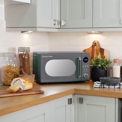 Russell Hobbs RHM2044G Retro 20 Litre Grey Digital Microwave, 800W, Mirror Finish, 8 Auto Cook Settings, 5 Power Levels