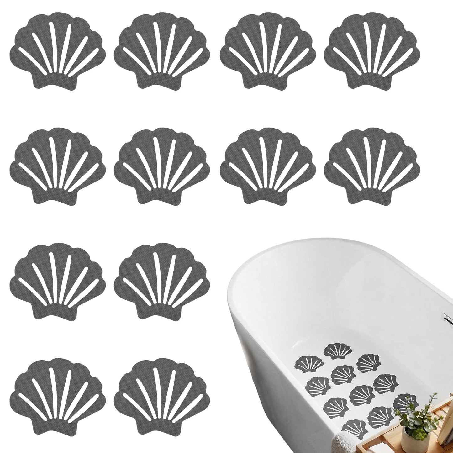 KIMHOME 12Pcs Non-Slip Stickers, Self-Adhesive Bath Safety Strips Shell Design for Shower Floor & Bathtub & Stairs(Grey)