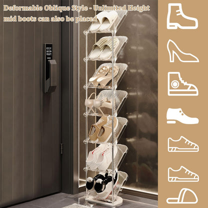 kiss me Sloping Narrow Shoe Rack,5/6/7/8 Tiers Transparent shoe rack small Slim Tall Shoe Storage Rack Vertical Shoe Shelf Stand Holder Organiser