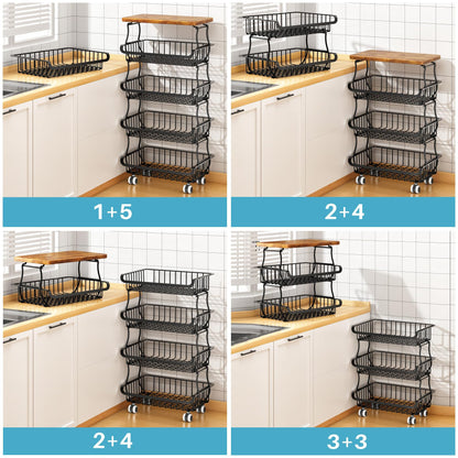 6 Tier Pantry Organisers and Storage Vegetable Fruit Basket for Kitchen, Stackable Flexible Design
