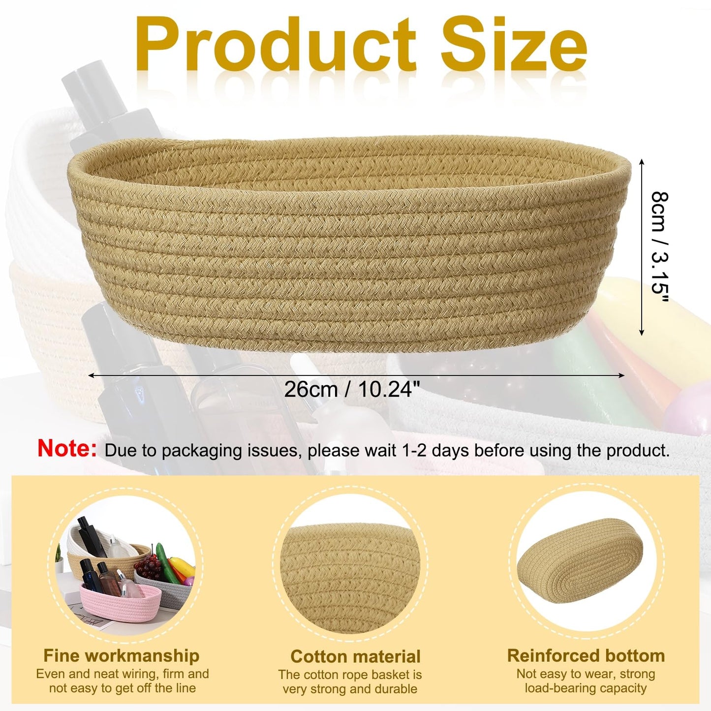 sourcing map Yellow Small Cotton Rope Woven Storage Basket, Shelf Closet Storage Gift Woven Baskets Cute Nursery Box Bin Decor Organization Bin for