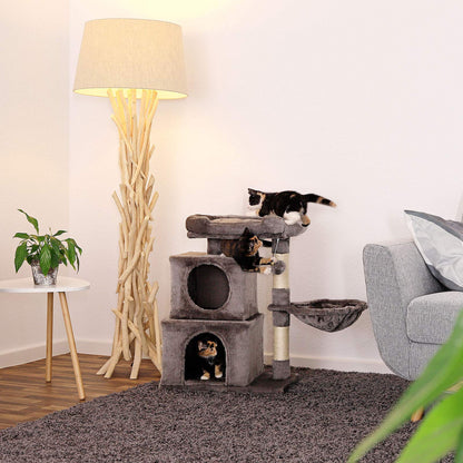 lionto Cat Scratching Post with Plush Ball Including Bell and Lounger Height 70 cm Cat Tree with Sisal & Plush, Cosy Lying Surface and Caves, Suitable