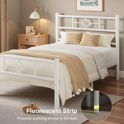 Feonase Single Bed Frame 3ft with Headboard & Footboard, Single Metal Bed Frame with Heavy Duty Metal Slat Support, Ample Under-bed Storage