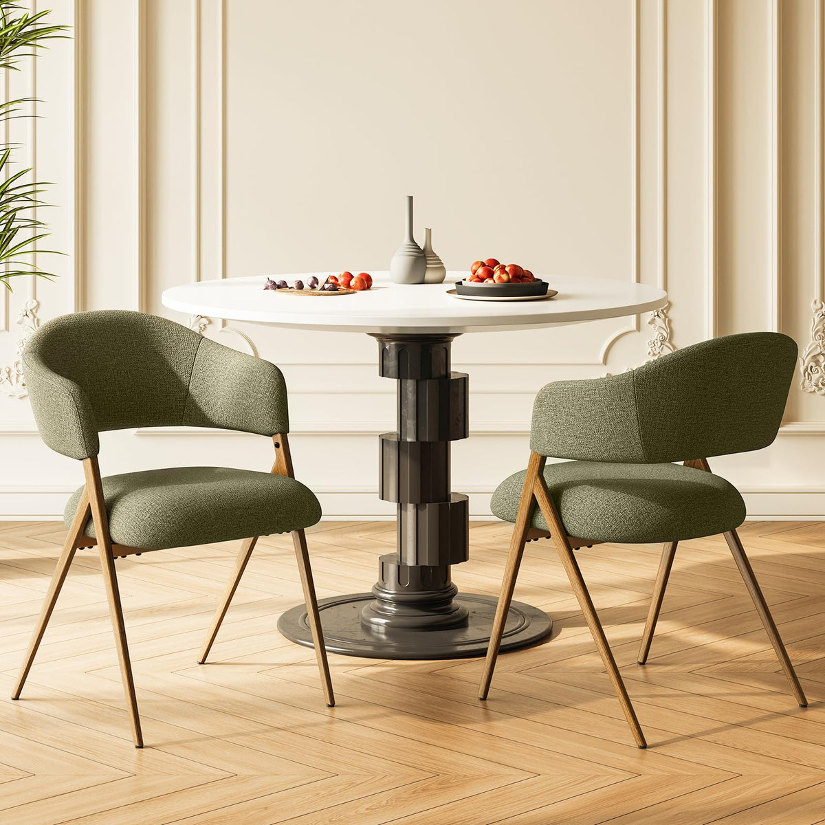 COLAMY Ergonomic Linen Dining Chair with 135° Recline, Breathable Cotton-Linen Fabric, Wooden-Look Metal Legs, 125kg Capacity